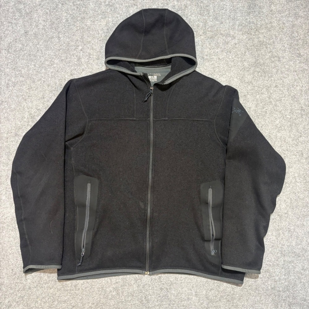 Arcteryx Mens L L/G Black Knit Fleece Full Zip Hoodie Jacket Bird Logo